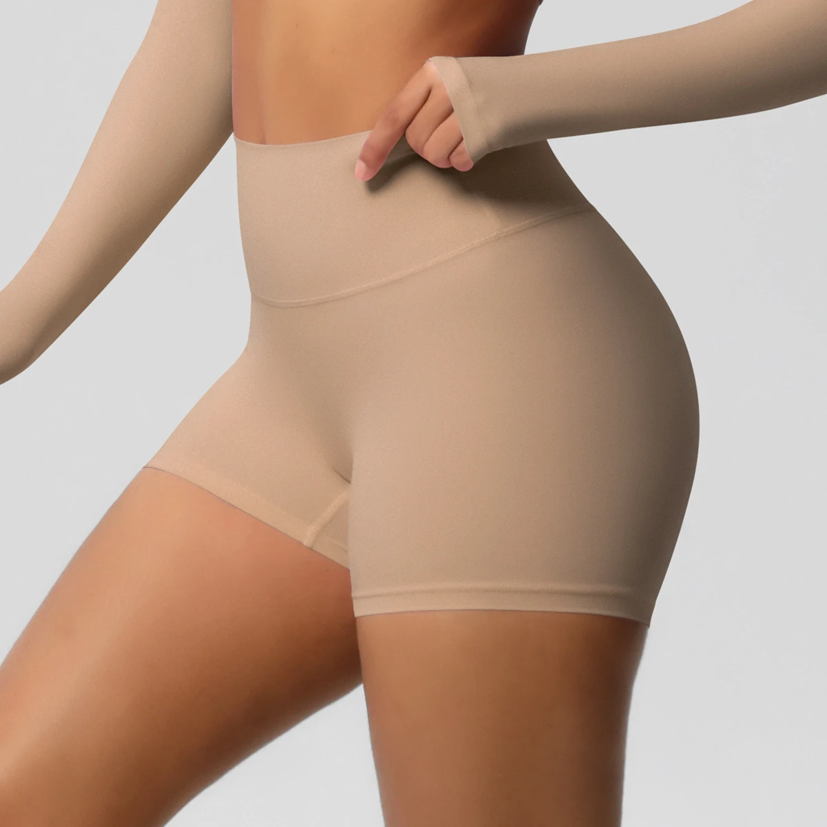 In-stock Custom Breathable Wrinkle-resistant Solid Color Double-sided Brushed High-waist Tight Hip-lifting Yoga Shorts