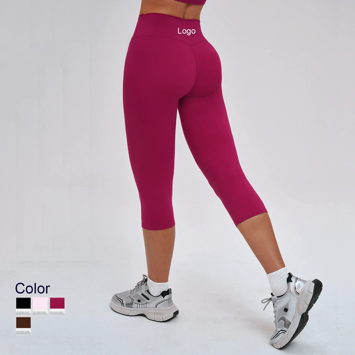 Custom Logo High Waist Calf-Length Yoga Leggings Quick Dry Solid Breathable Training Sports Pants for Women
