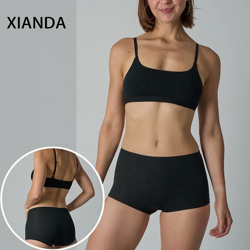 XIANDA Women's Thin Strap Cotton Bra Elastic Waist Yoga Boxer Shorts Sets Quick Dry Gym Fitness Workout 2 Pieces Activewear