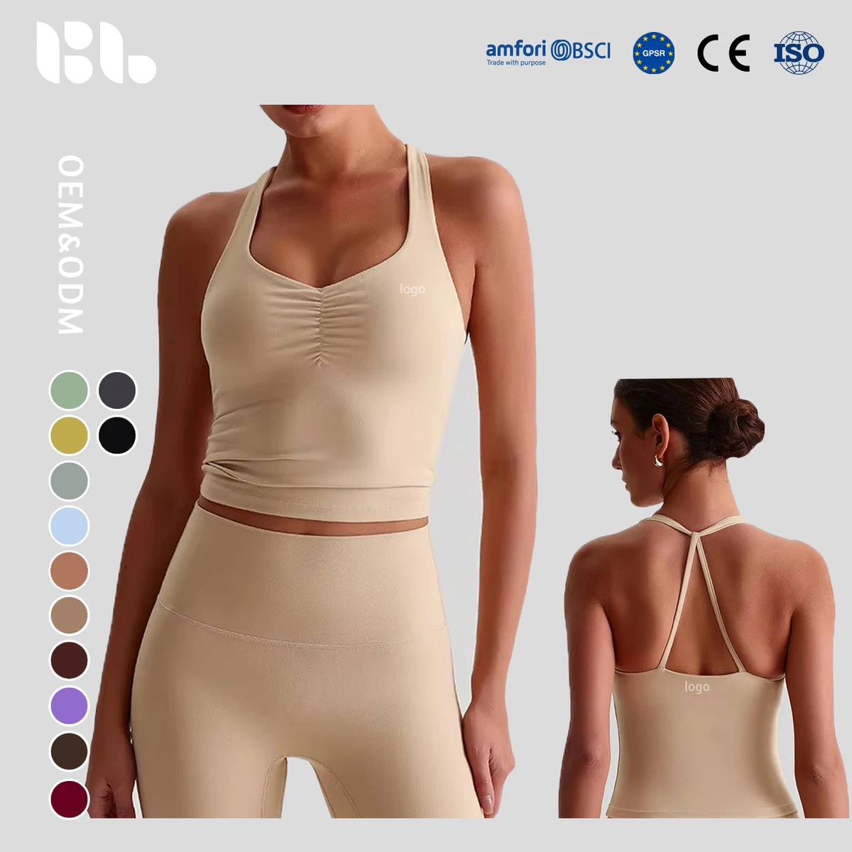 Luo Qi European American Style High Support Crisscross Straps Double-Sided Brushed Quick-Drying Yoga Sports Bra for Women