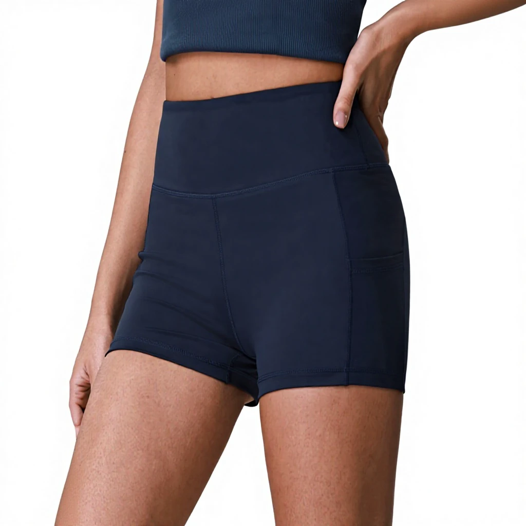 Wholesale European/American High-Waist Tummy-Control Yoga Shorts Side-Pocket Solid Peach-Butt Fitness Quick-Dry Workout
