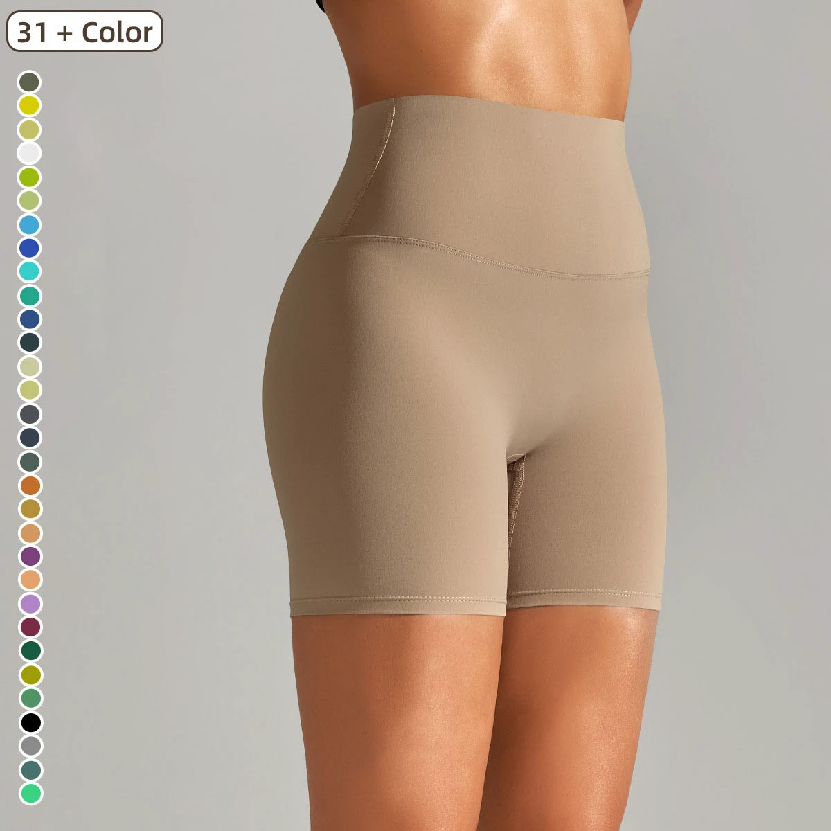 Double-sided Abrasion Tight Solid Color Yoga Shorts High Waist Stretch Sports Fitness Three-point Yoga Pants