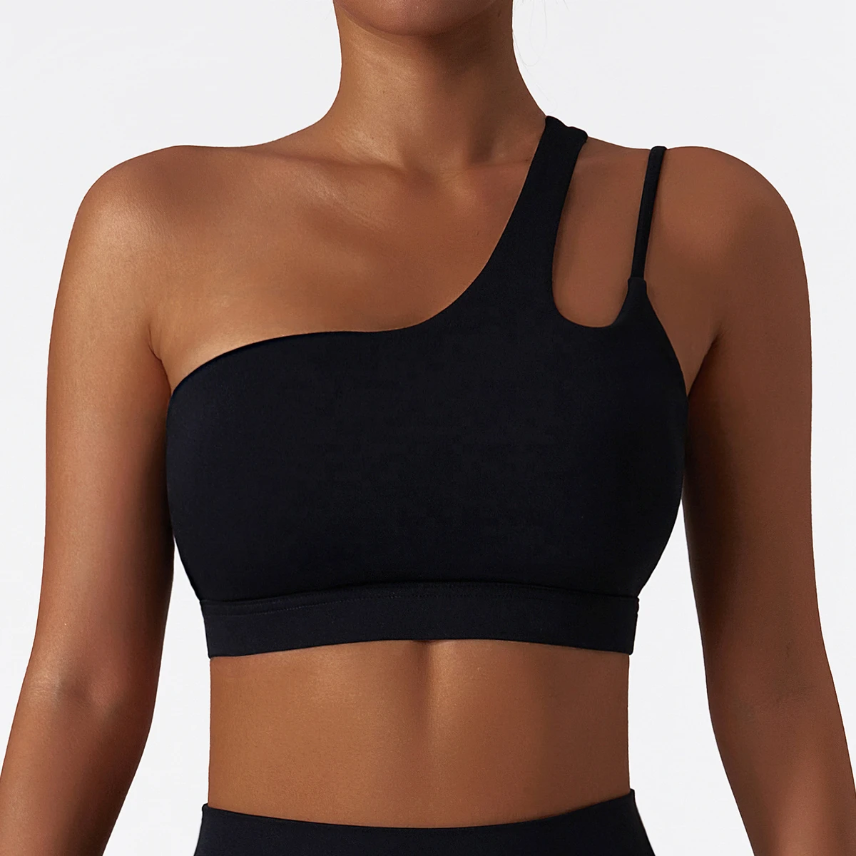 New Arrivals Logo Yoga Lightweight One Shoulder Strap High Impact Sweat-Wicking Sport Bras