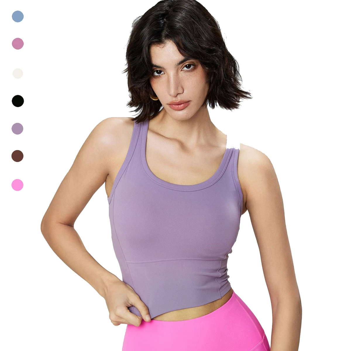 Custom logo Running Round Neck Wide Shoulder Strap Fitness Fixed Cups Sports Bra Yoga Crop Tank Top for Women