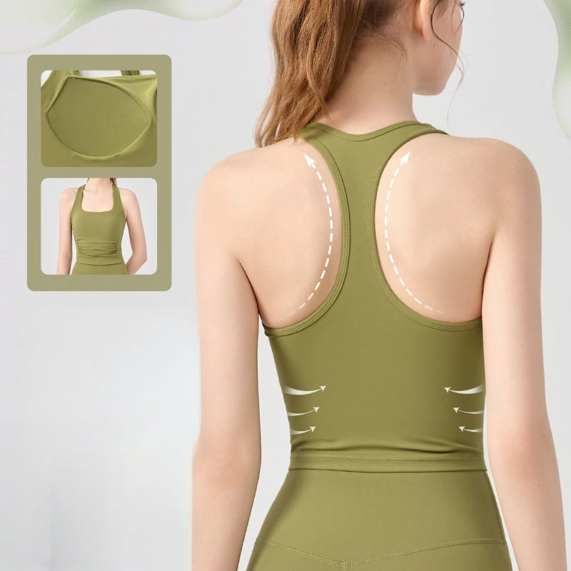 Women's Lightweight Breathable Camisole Bra Yoga Underwear High-Support Shockproof with Padded Sports Top