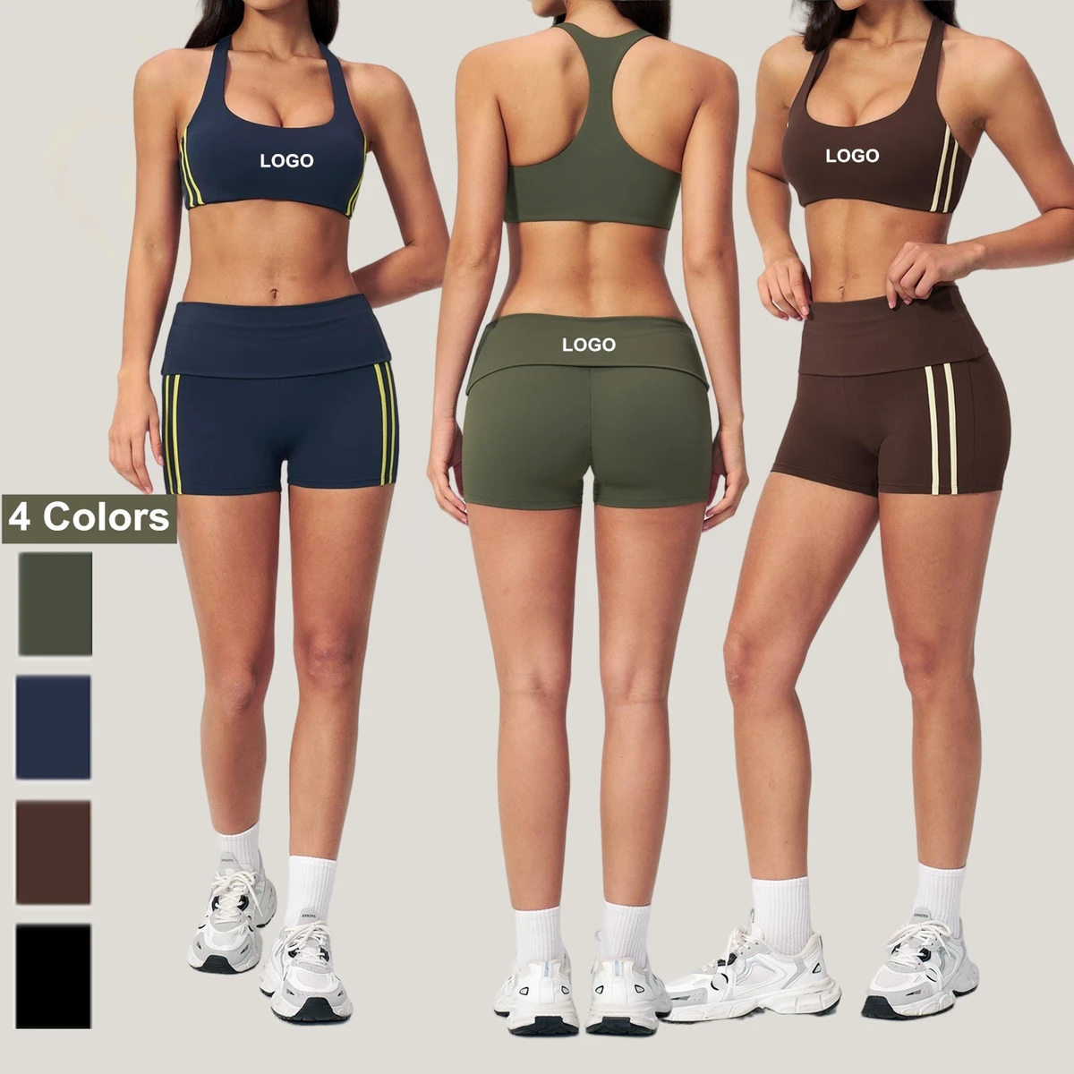 Summer Gym Clothings Bra Shorts Color Blocking Yoga Wear Fitness Sportswear Two Pieces Tracksuit Activewear Women Sports Set