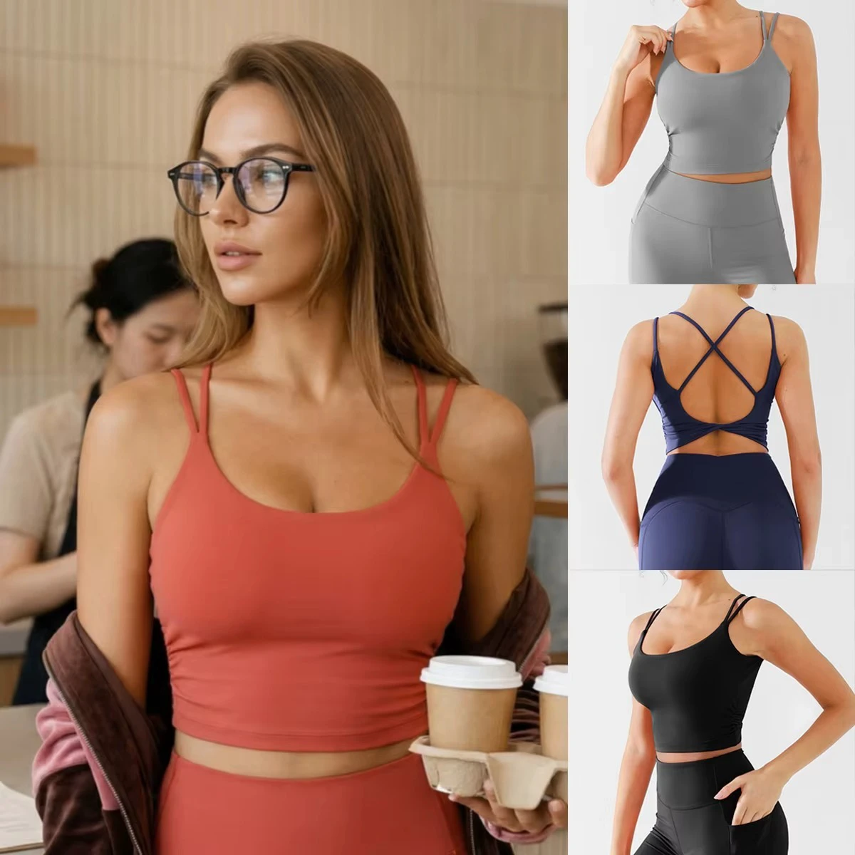 Women’s Medium Support Sports Bra – Breathable Eco-Friendly Crisscross Backless Design, Yoga & Gym Athleisure Wear