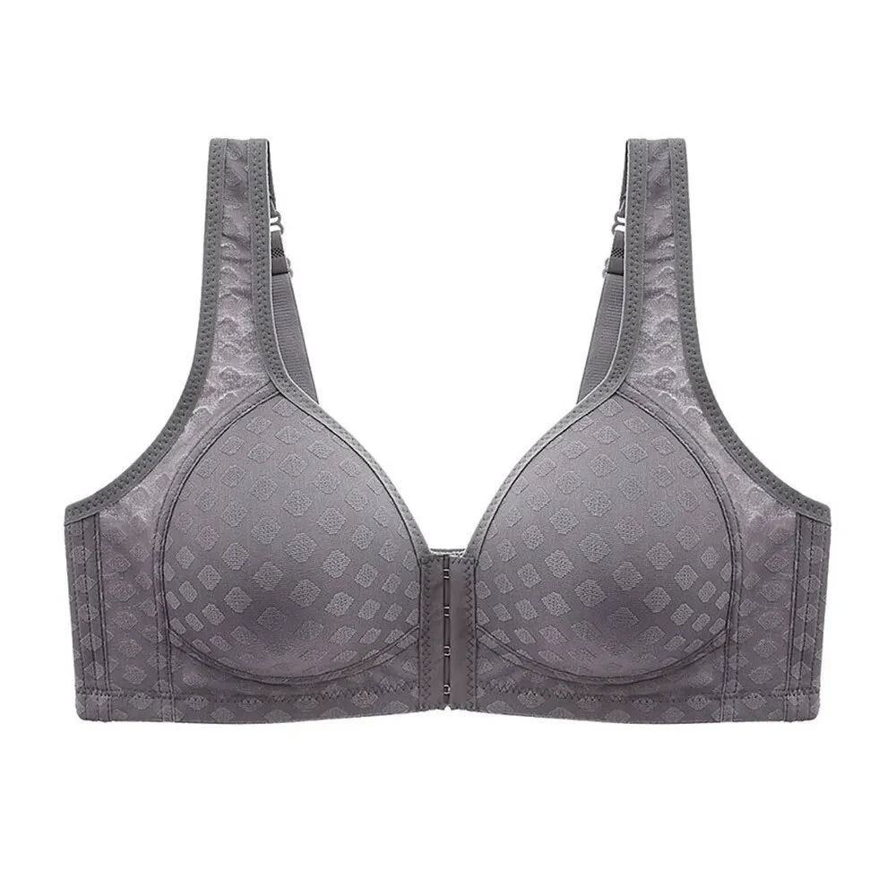 Plus Size Women Simple Lace Front Cross Sports Bra Adjustable Side Buckle Wireless Lightweight Breathable Quick Dry High Support