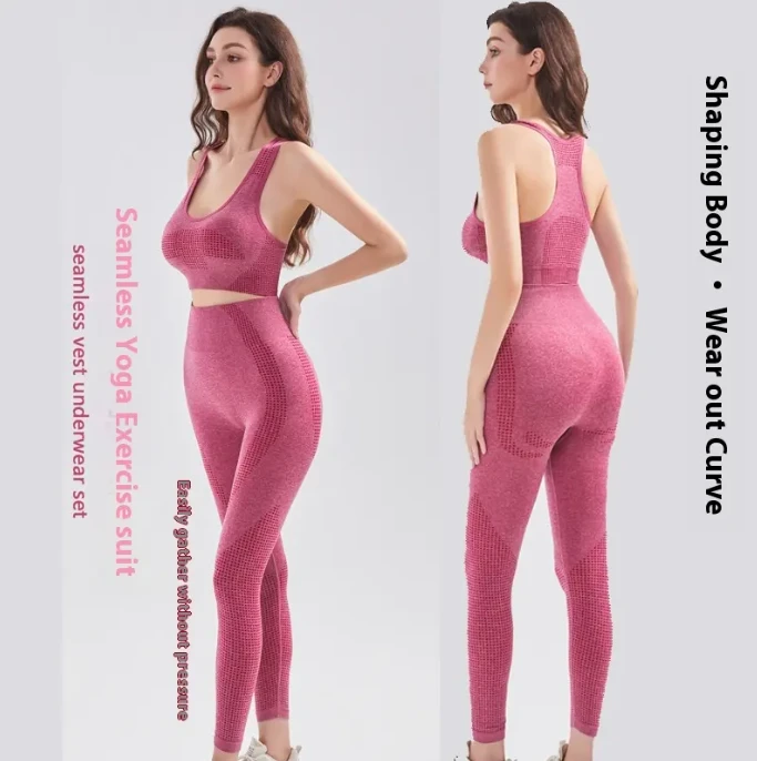 KT-T250206 Women's 2/4 Piece Seamless Yoga Set Sport Bra & High Waist Leggings For Fitness & Gym Workout Ribbed Outfits