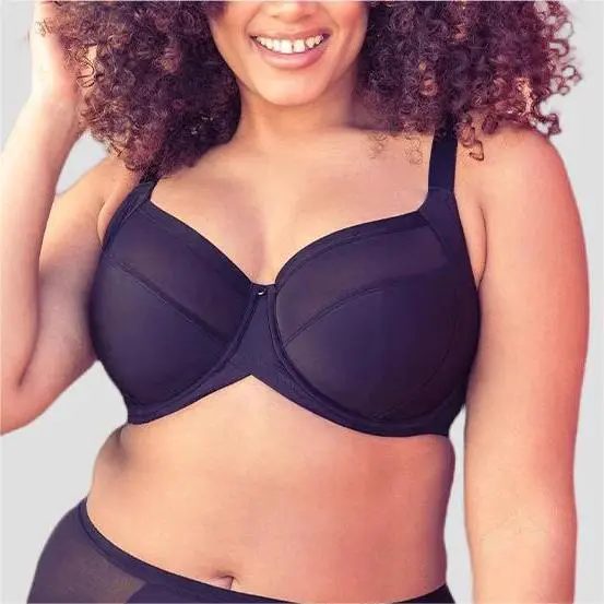 High Quality Full Cup Plus Bra UK 34-42 Polyester Worsted Lace Halter Collar Underwire Thin 3XL Floral Print Classic Beige Bra
