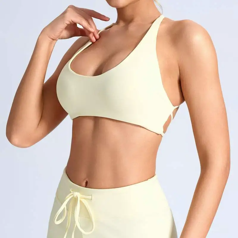 JY Sexy Print Lightweight Breathable Seamless Simple High Support Bare Back Yoga Crop Top Gym Wear Quick Dry Backless Sports Bra