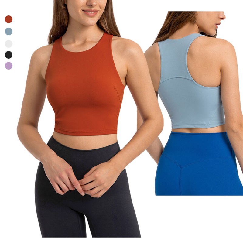 Hot Sexy Lightweight Breathable Sports Bra Round Neck Comfort Fitness Workout Yoga Wear High Stretch Gym Tank Tops