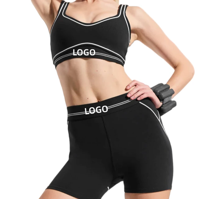 Custom Designer 2-Piece Women's Gym Fitness Sets Workout Yoga Sports Wear Activewear Sportswear with LOGO Breathable Shorts