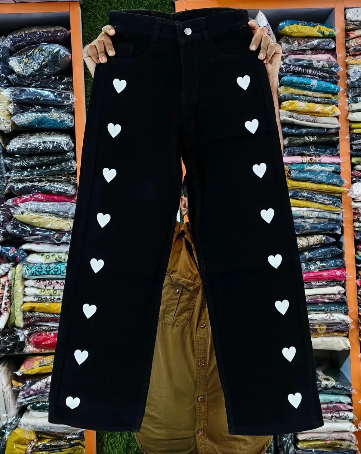 Streetwear Womens Sequined Denim Pants - Mid Waist, All Season, Straight Leg, Trendy Wholesale