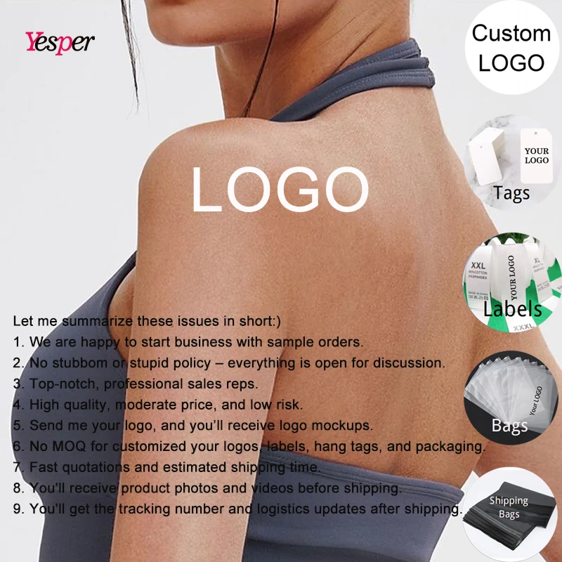 Custom Women's Lightweight Halter Gym Sports Bra Breathable Comfortable Workout Fitness Push-up Solid Color Design Front Sexy