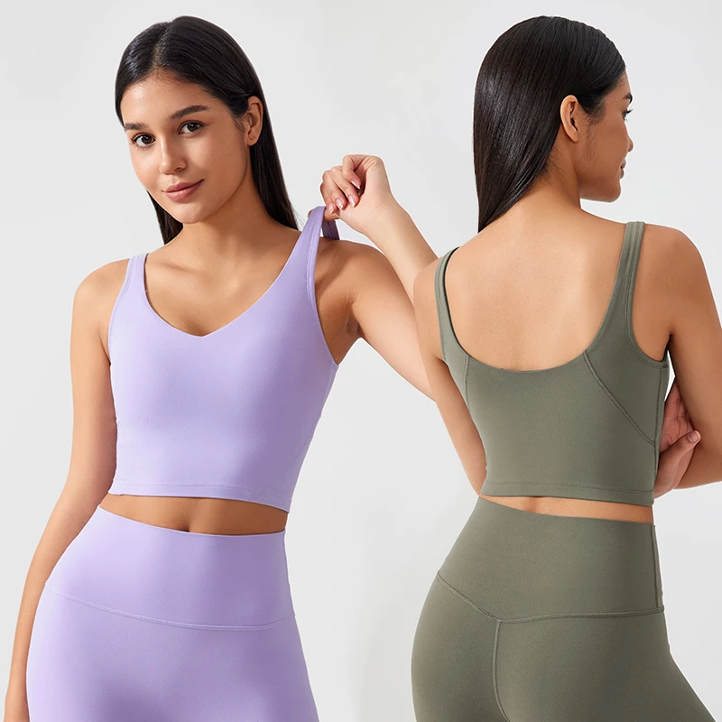 Women's Lightweight Breathable Deep U Back Sports Bra High Strength Shockproof Fitness Tank Top with Built-in Padded Yoga Top