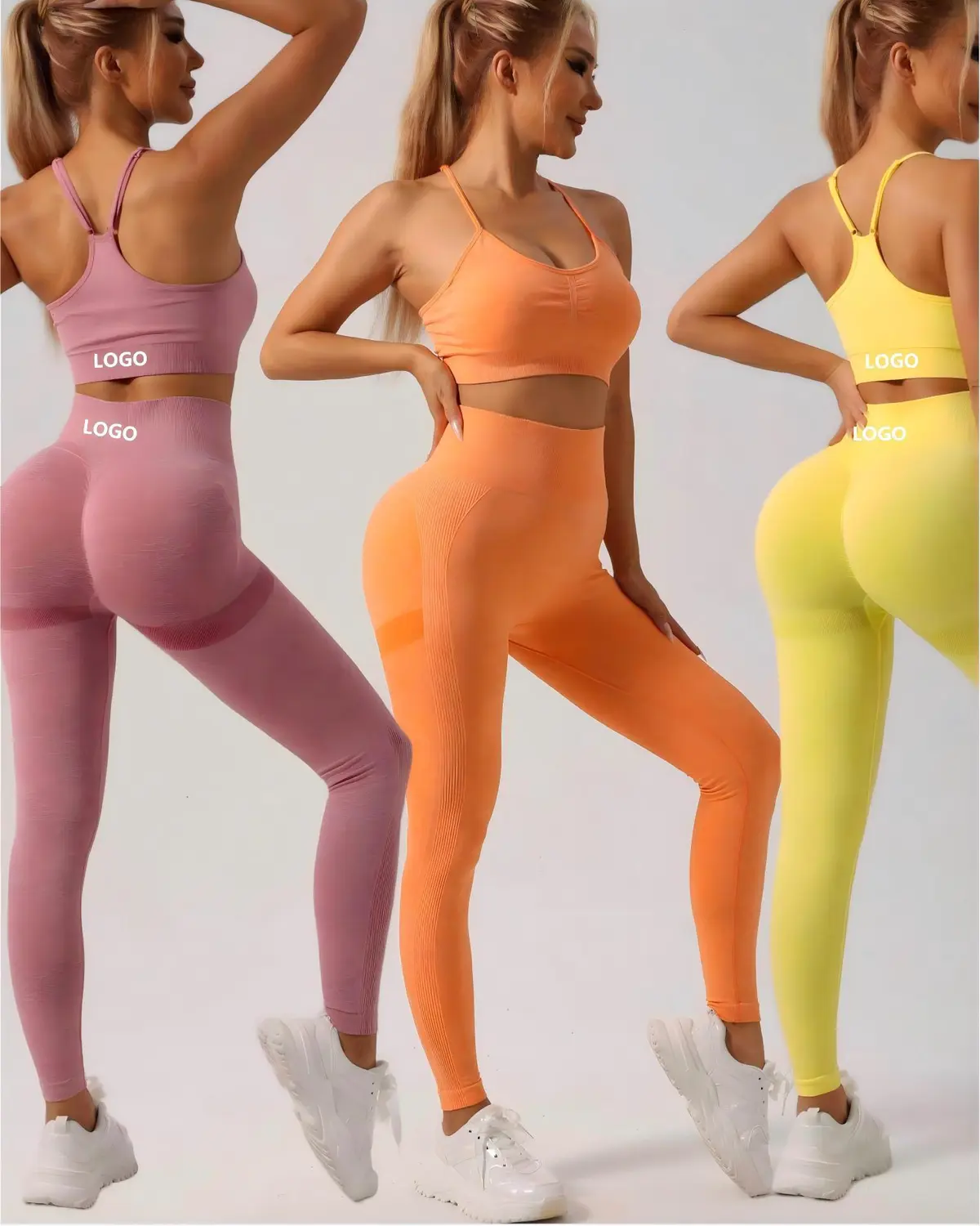 Women's 2-Piece Tracksuit Yoga Fitness Set High Waist Scrunch Butt Leggings with Sports Bra Casual Solid Workout Wear