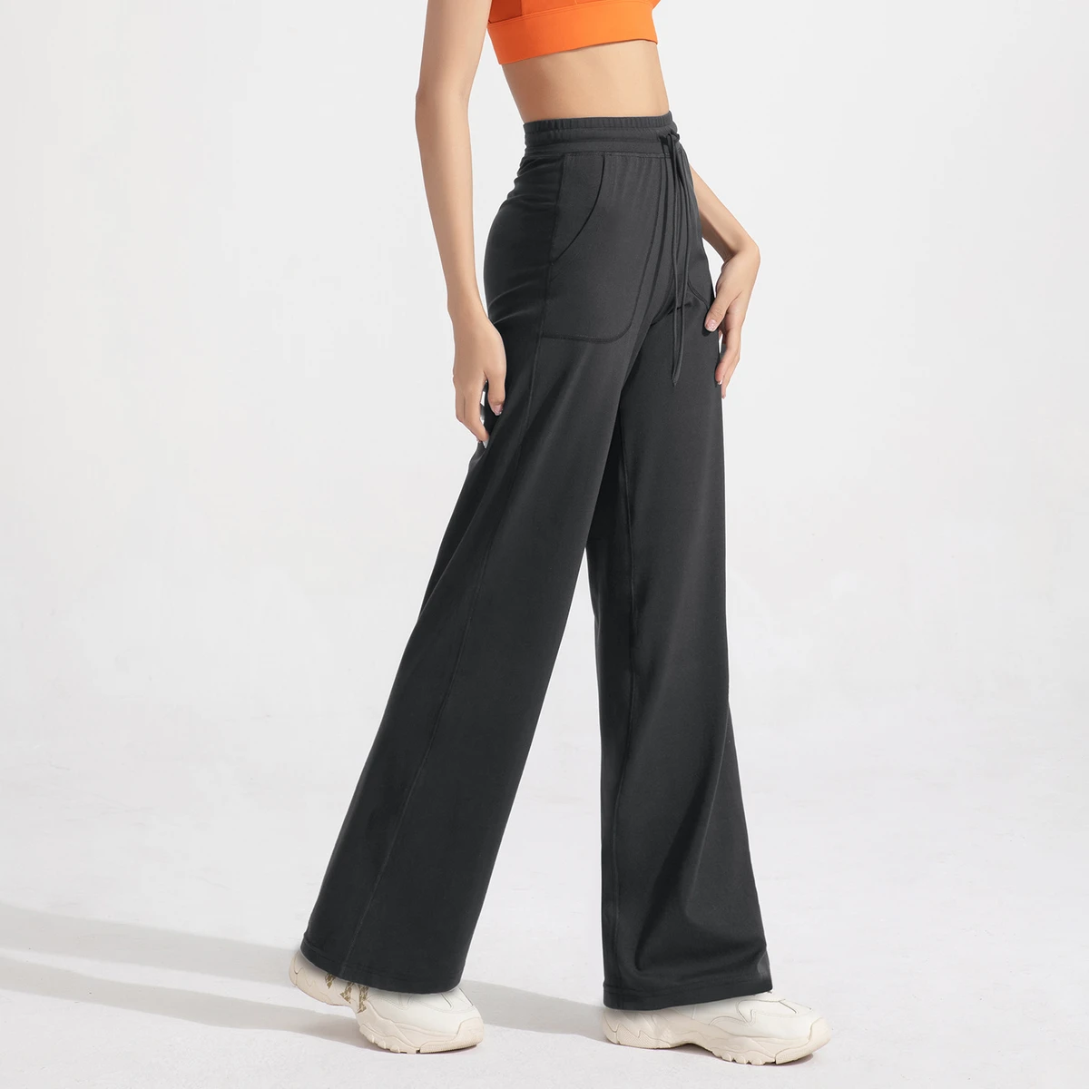 Athena Lulu Antibacterial Pocketed Straight-Leg Trousers Women's High-Waist Sports Fitness Pants Tight Slimming Yoga Full-Length