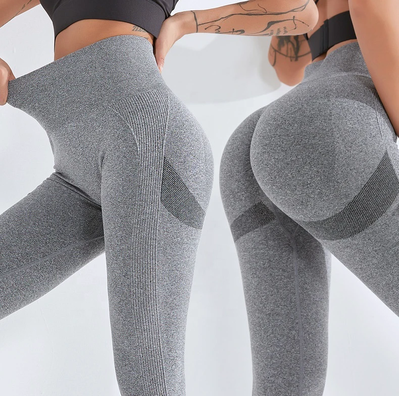 Seamless Knitted Yoga Leggings Sports Pants Peach Hip Fitness Pants High Waist Tight Sports Yoga Pants