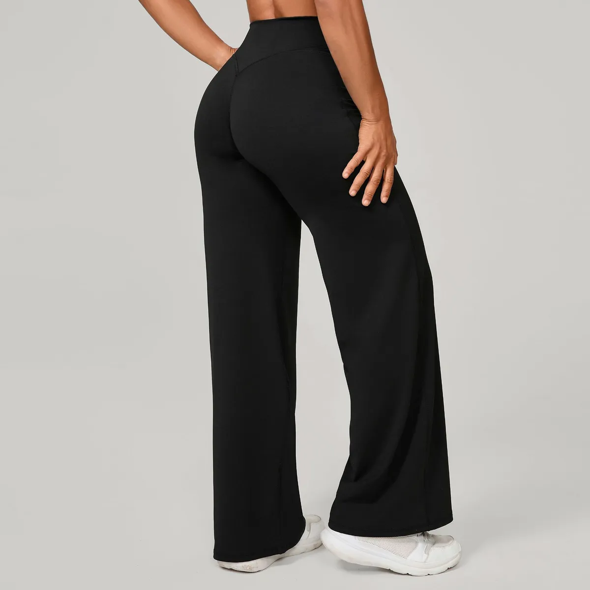 All-Match Solid Elastic Mid-Waist Pilates Straight Yoga Pants Loose Wide-Leg Design For Running Sports Fitness Fitness Hip Show