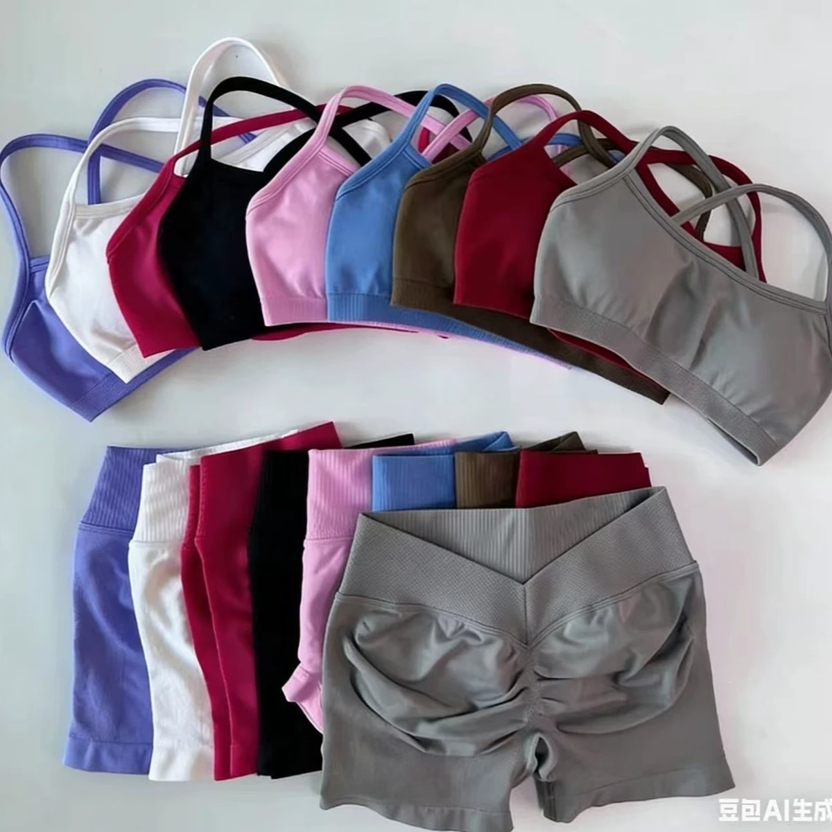 Ropa Deportiva Mujer Seamless Bra Back V High Waist Shorts Two Pieces Set Yoga Gym Fitness Workout for Women Summer Clothing