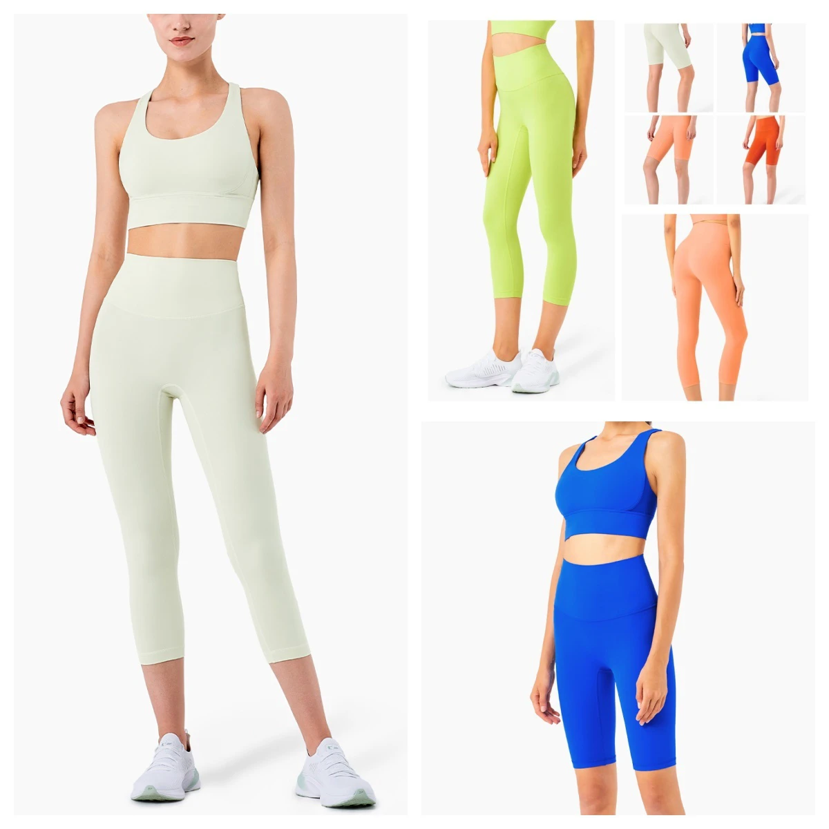 Women's High Stretch Yoga Suit With Long Pant or Shorts Fashion Sports-Solid Pattern Leggings High-Waisted Hip Lift for Sport
