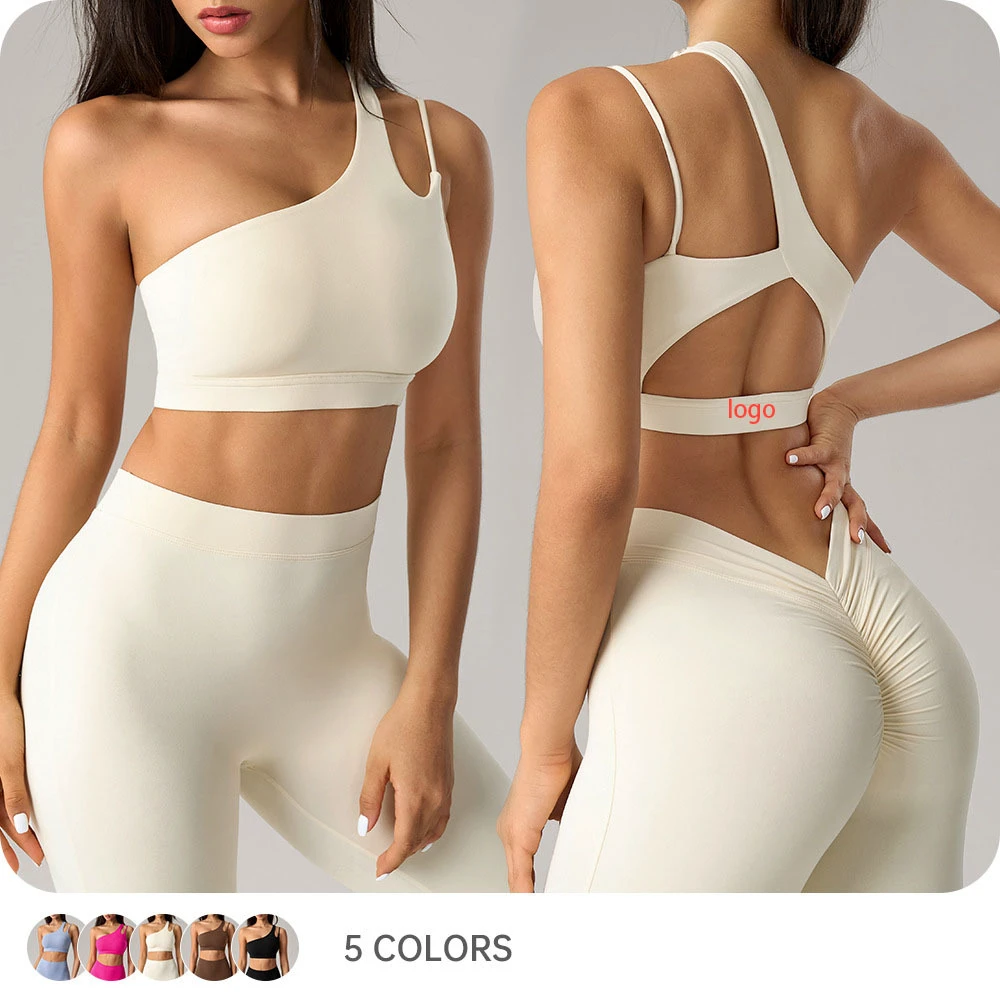 Single Strap Yoga Bra Breathable Padded Bra Adjustable Strap Hollow Sports Bra