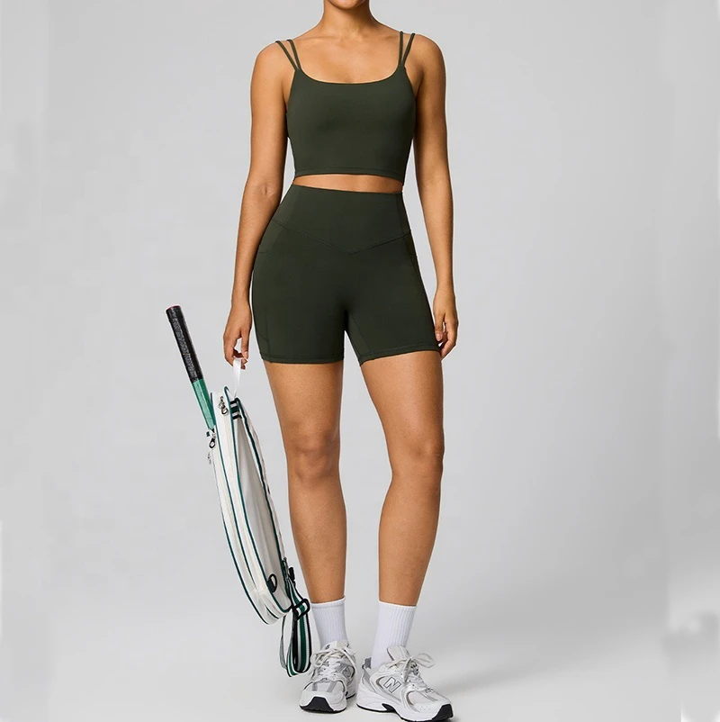 Women's High Waist Tummy Control Yoga Shorts Leggings Twist Backless Sports Bra 2 Piece Gym Fitness Set Workout Sportswear Suit