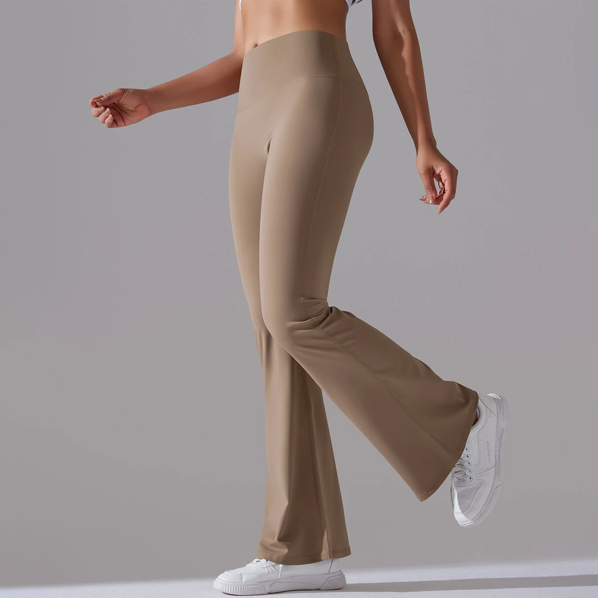 Women's High Waist Wide-Leg Gym Yoga Pants Elastic Stretch Bell Bottoms with Solid Pattern for Fitness & Yoga