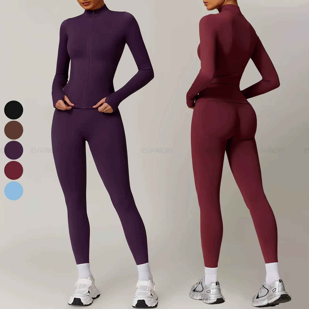 Custom Women's Gym Fitness Yoga Set 2-Piece Seamless Long Sleeve Top and Workout Leggings Plus Size Options