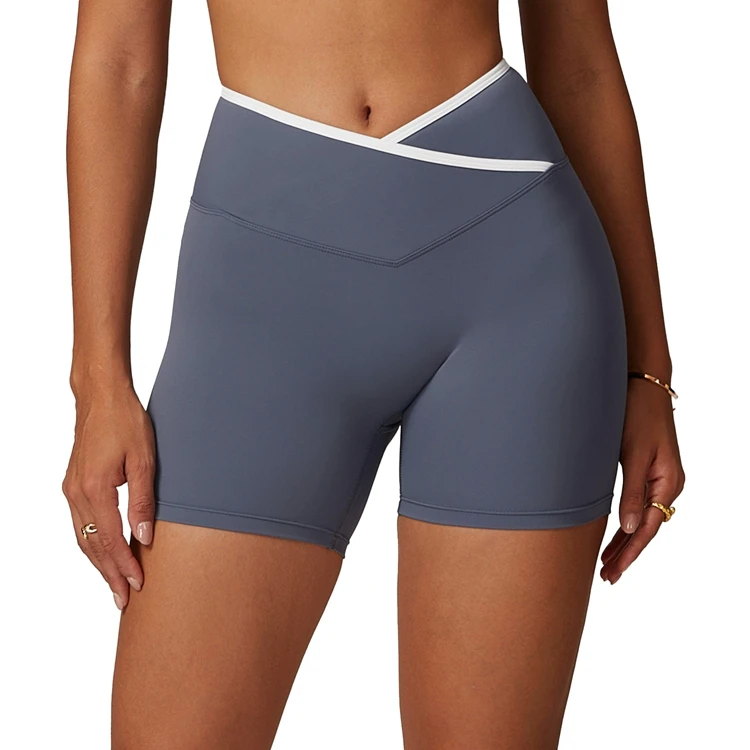Women's Cross Over High Waisted Yoga Shorts Form-Fitting Butt-Lifting Athletic Wear for Exercise
