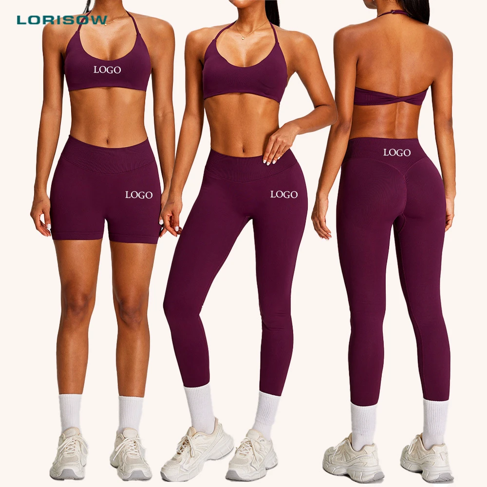 LORISOW Seamless High-Elastic Solid Spandex/Nylon Yoga Set Women's Tight-Fitting Running Sports Bra Suit Fitness Clothing
