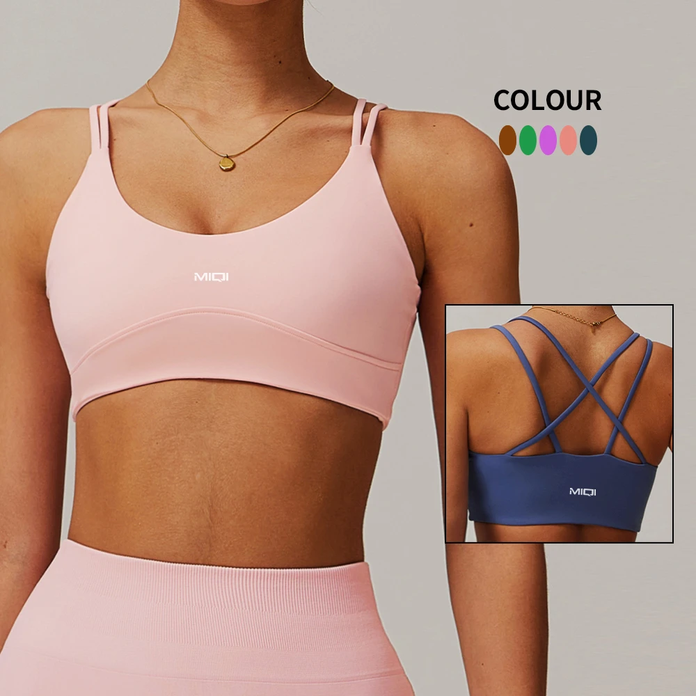 New Arrival Women New Custom Logo High Quality U Neck Sustainable Fitness Breathable Cross Back Open Back Workout Sport Bra