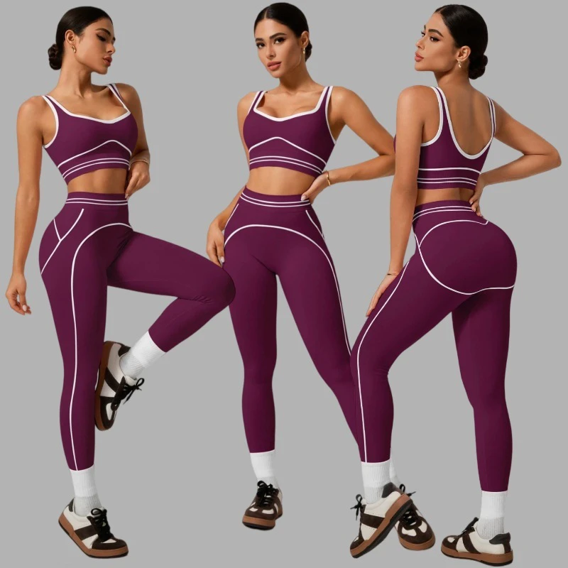 Women's Yoga Workout Compression Bra Pants 2-Piece Set-Sweat-Wicking Breathable Fabric High Waist Lightweight Quick-Dry Exercise