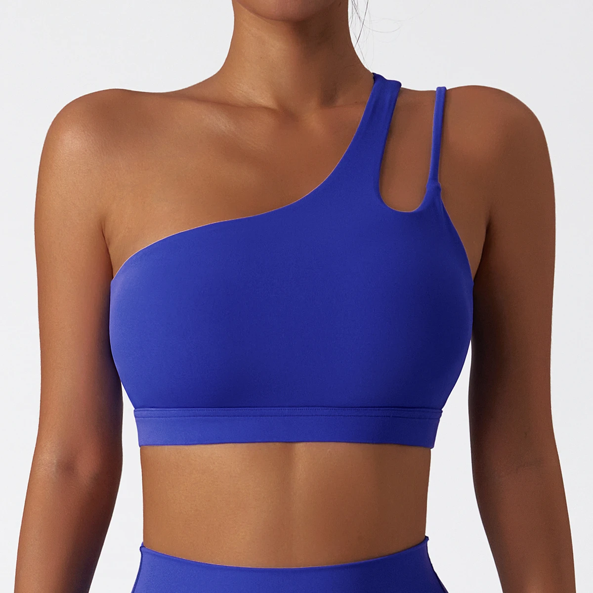 High Quality Customized One-Sided Shockproof Fitness Yoga Bra Irregular Shoulder Strap Plus Size One Shoulder Sports Bra for