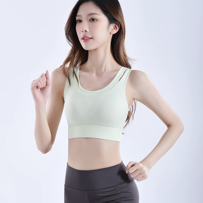 Vibrant Solid Color Women's Sports Bra High Elasticity Breathable Shockproof Simple Front Logo Yoga Running Top