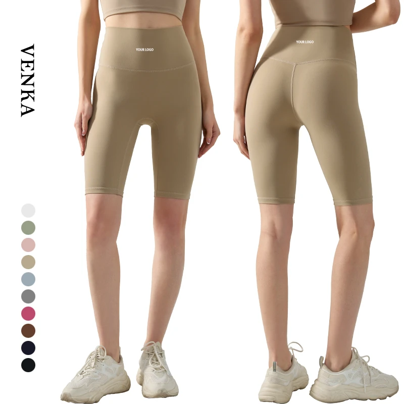 Free Size Women's High Waist Gym Fitness Leggings Biker Shorts with Butt Lifting Effect Solid Color Yoga Workout Shorts