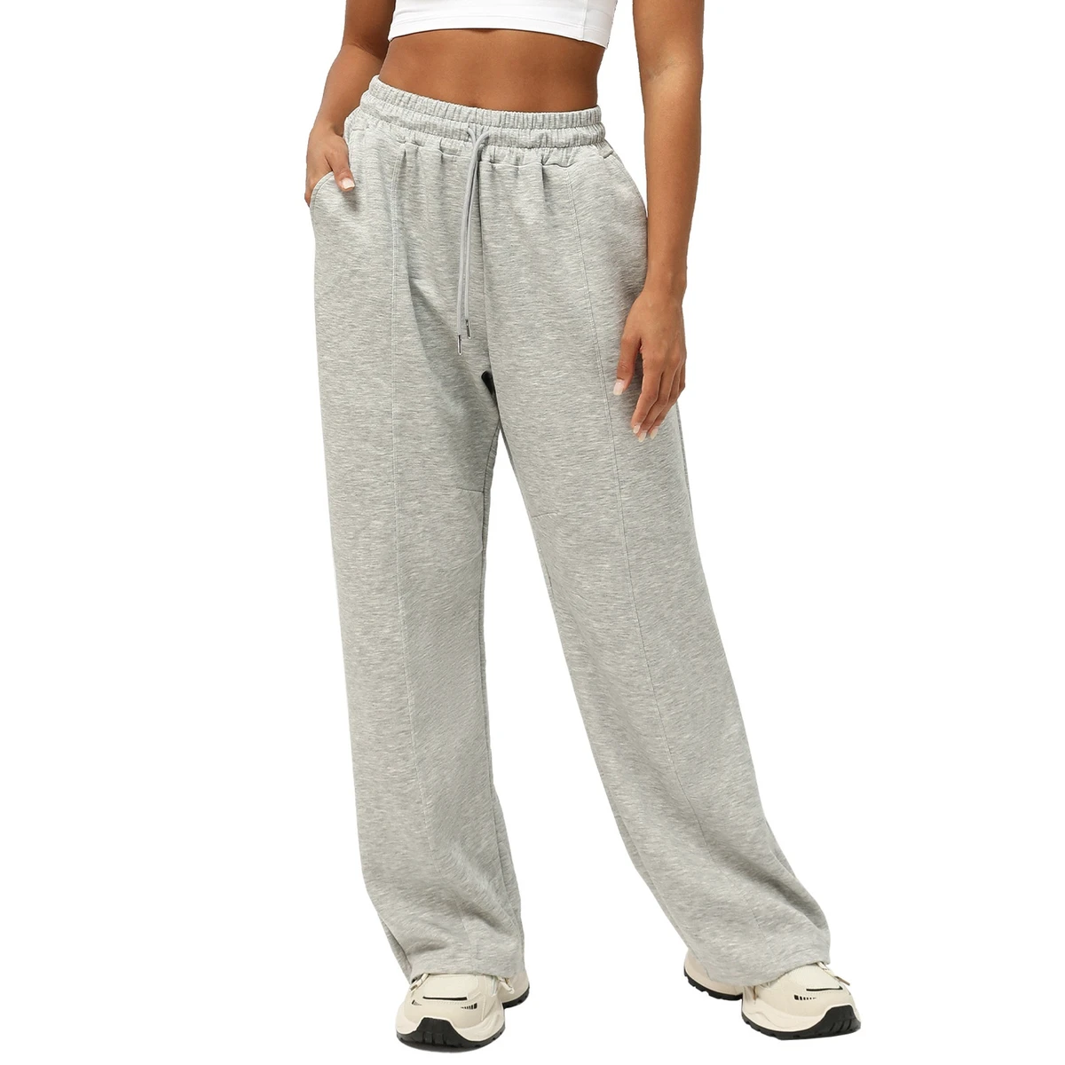 Winter Sports Casual Pants High-Waisted Drawstring Drapey Wide-Leg Breathable Cotton Polyester Women Trousers