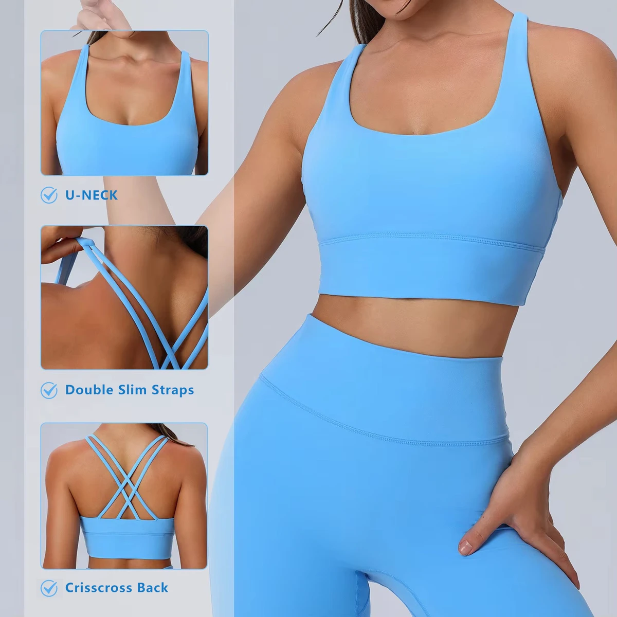 New Lightweight Cross Back Nylon Yoga Sports Bra Women Plus Four-Way Stretch Medium Support Quick Dry Breathable Front Workout