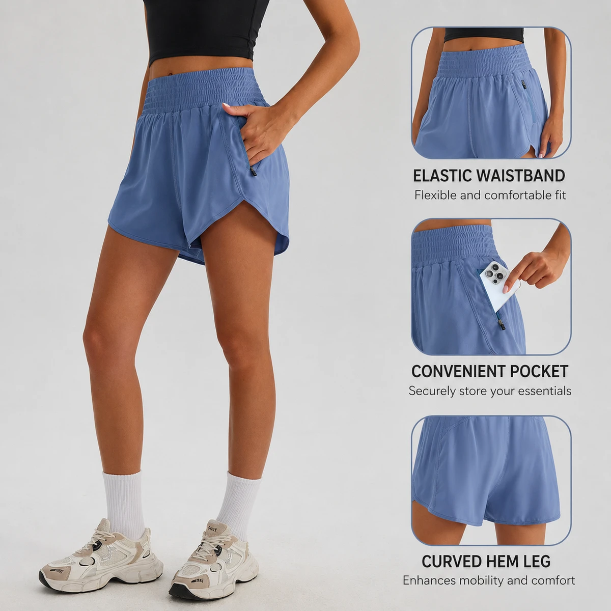 Women's High Waisted Yoga Shorts with Pockets Quick Dry Running Workout Fitness Athletic Shorts