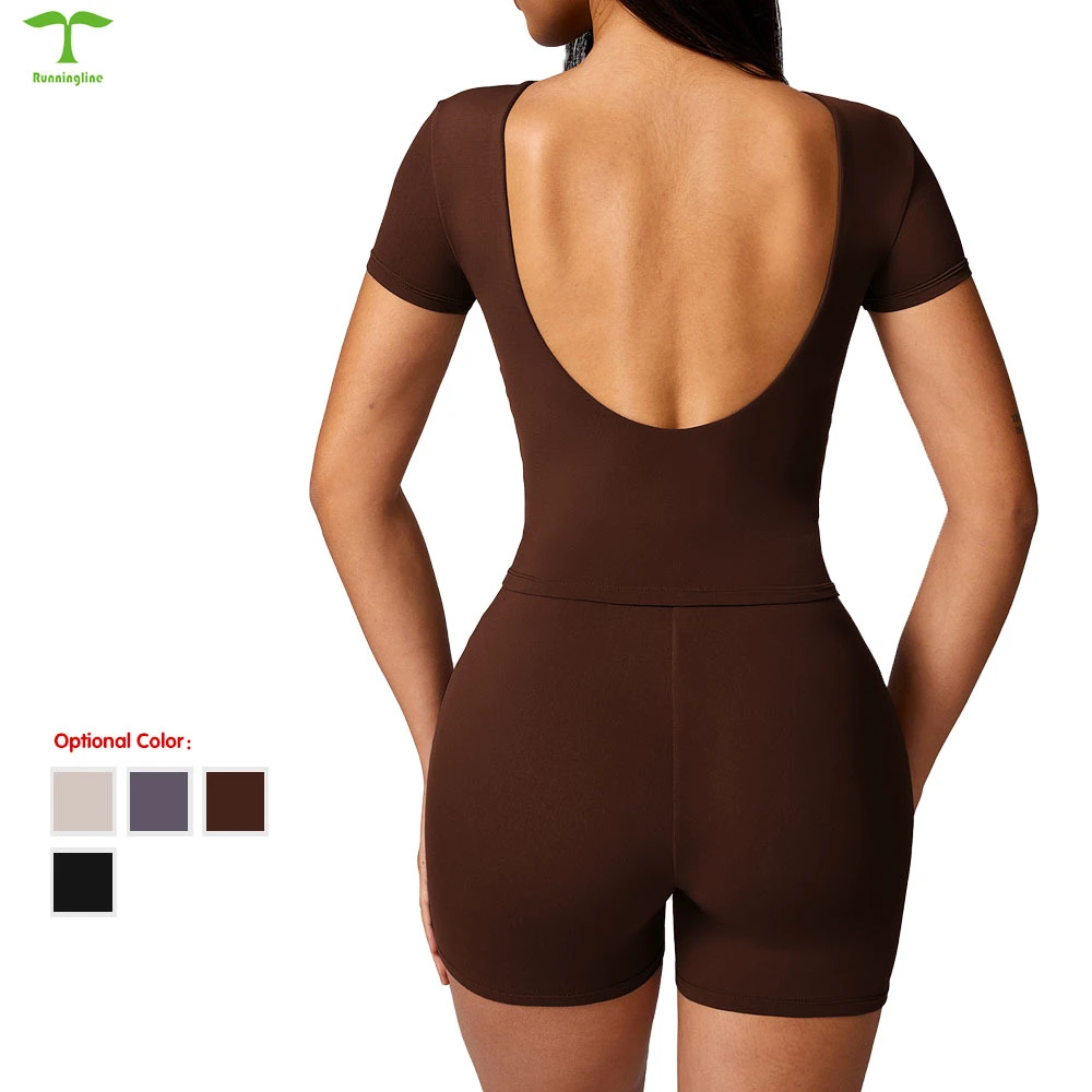 Low MOQ Sportswear Girls 2 Pieces Workout Sets Backless Top Activewear Shorts Yoga Fitness Wear Gym Sets for Women