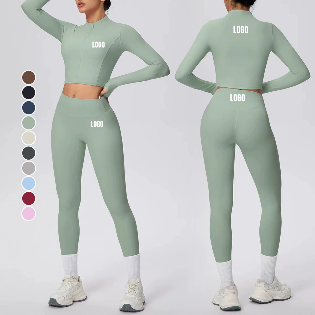 Custom Logo Long Sleeve High-Waisted Yoga Sets Breathable Quick-Drying Elastic Naked Feeling Running Workout 2 Piece Gym Sets