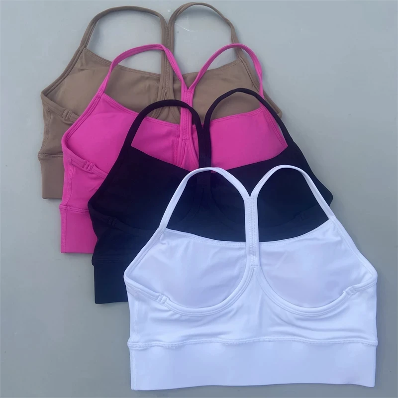 Custom Logo Solid Color Soft Cross Back Y-line Straps Women Tights Yoga Vest High Strength Shockproof Fitness Sports Bra