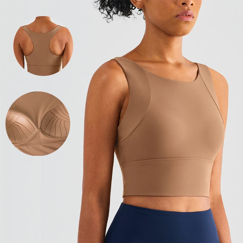 Shockproof High Neck Sports Fitness Bra Hot Sale Fixed Pads Gym Yoga Bra Top One Piece Workout Running Training Wear for Women