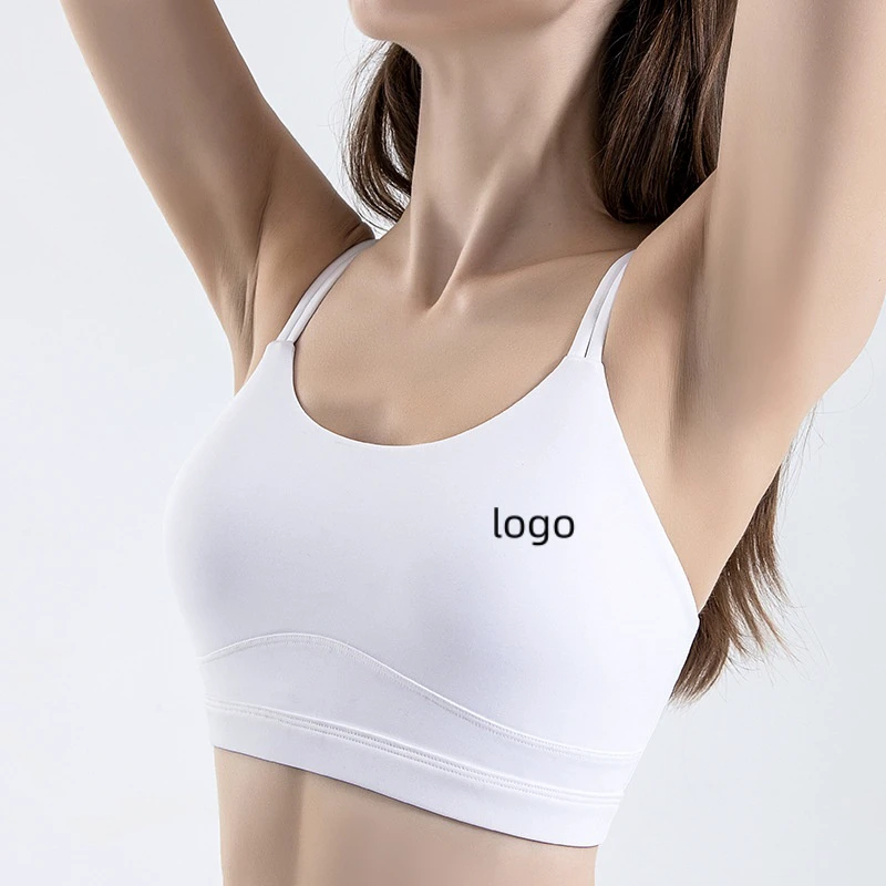 Women Double Thin Strap Shockproof Sports Bra High Support Tennis Golf Workout Athletic Bra With Removable Pads