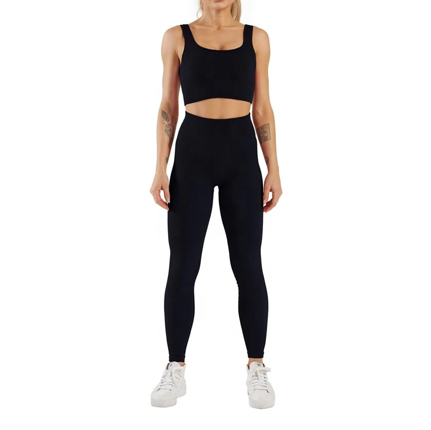 Wholesale Gym Fitness Set Seamless Square Neck Bra High Waist Sportswear 2-Piece Fitness Wear Yoga Suit Women Workout Sets