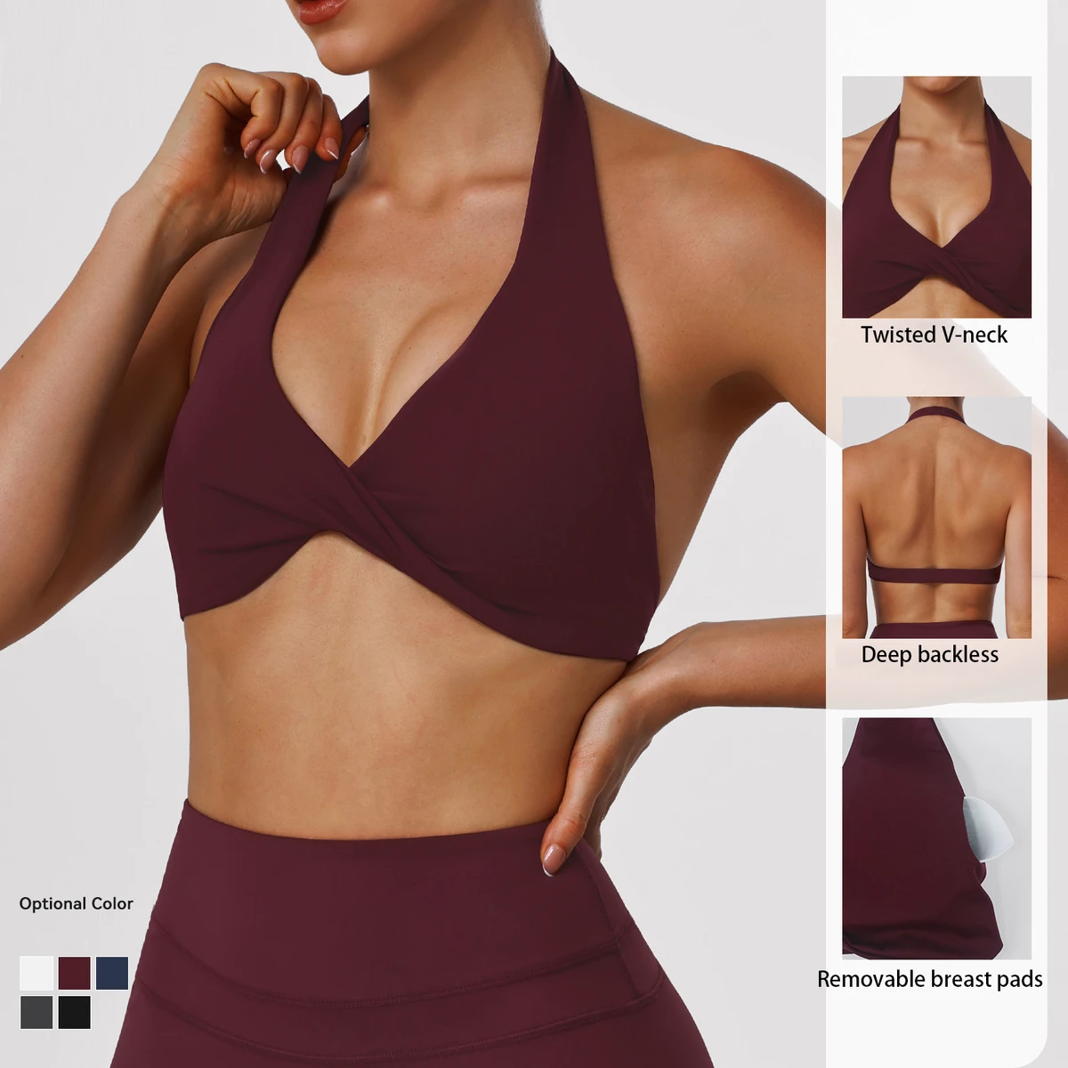 Breathable Fashionable Sexy Yoga Bra with Lace-Up Back and Neckline High-Stretch Quick-Dry Running Fitness Sports Knot Bra