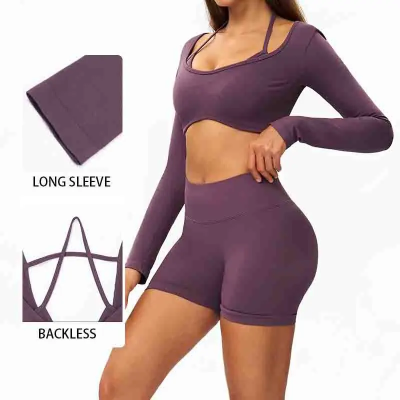 High Cross Back Sports Halter Neck Backless Yoga Cross Back Bra Women Spaghetti Strap Seamless Top