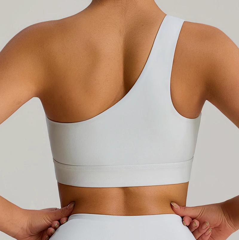 Buttery Soft Lightweight Womens One-Shoulder Sports Bra Sexy Padded Sleeveless Low Asymmetrical Neck for Workout Gym Yoga Bras