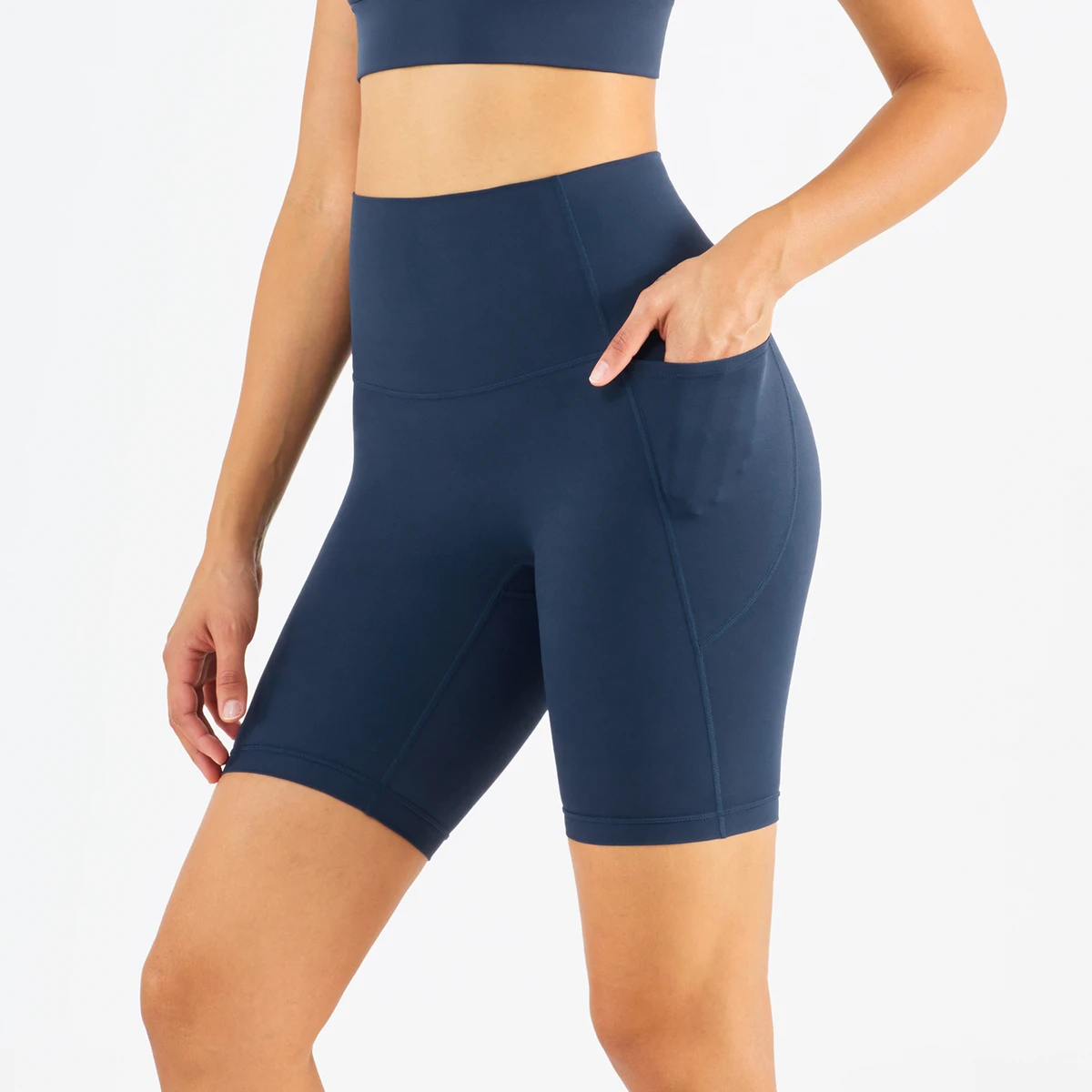 Super High Waist Fitness Leggings Side Pocket Biker Shorts Pants Tummy Control Yoga Wear Stock Wicking Patterned Adults
